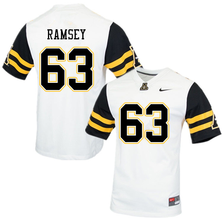 Men #63 Jayden Ramsey Appalachian State Mountaineers College Football Jerseys Sale-White - Click Image to Close